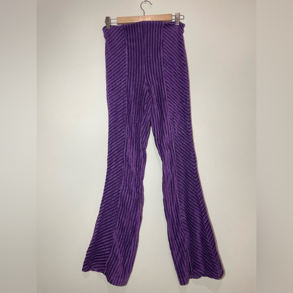 Free People Purple High Waisted velvet Flared Pants